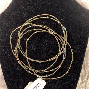 Elegant Antiqued Gold Bracelets w/ green beads